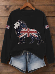 Women's UK Flag Lion Print Sweatshirt vetvanguards