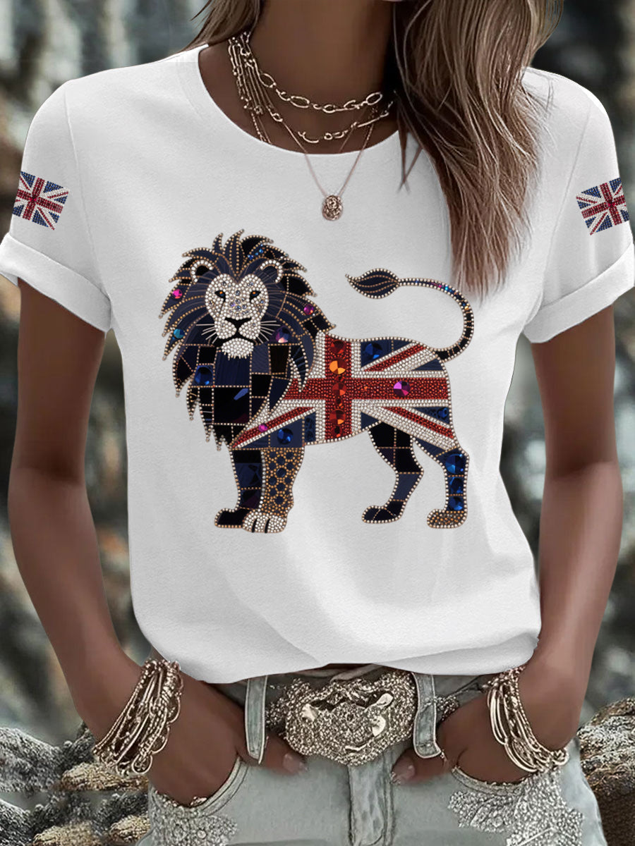 Women's UK Flag Lion Printed T-shirt vetvanguards