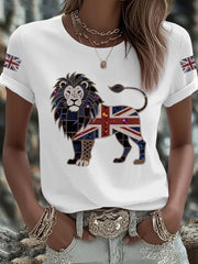 Women's UK Flag Lion Printed T-shirt vetvanguards