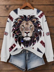 Women's UK Flag Lion Print Sweatshirt vetvanguards