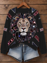 Women's UK Flag Lion Print Sweatshirt vetvanguards
