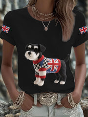 Women's UK Flag Schnauzer Printed T-shirt vetvanguards