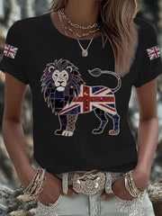 Women's UK Flag Lion Printed T-shirt vetvanguards