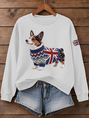 Women's UK Flag Corgi Print Sweatshirt vetvanguards