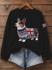 Women's UK Flag Corgi Print Sweatshirt vetvanguards