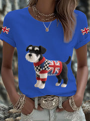 Women's UK Flag Schnauzer Printed T-shirt vetvanguards
