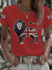 Women's UK Flag Lion Printed T-shirt vetvanguards