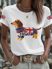 Women's UK Flag Dachshund Printed T-shirt vetvanguards