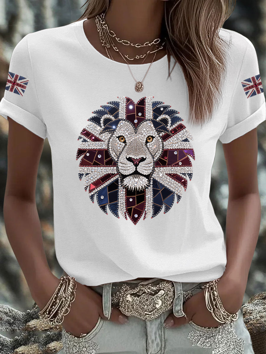 Women's UK Flag Lion Printed T-shirt vetvanguards