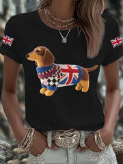 Women's UK Flag Dachshund Printed T-shirt vetvanguards