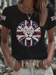Women's UK Flag Lion Printed T-shirt vetvanguards