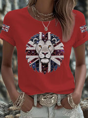 Women's UK Flag Lion Printed T-shirt vetvanguards