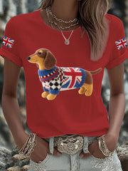Women's UK Flag Dachshund Printed T-shirt vetvanguards
