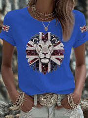 Women's UK Flag Lion Printed T-shirt vetvanguards