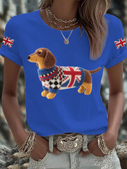 Women's UK Flag Dachshund Printed T-shirt vetvanguards