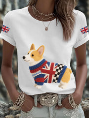 Women's UK Flag Corgi Printed T-shirt vetvanguards