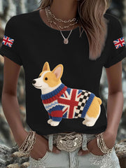 Women's UK Flag Corgi Printed T-shirt vetvanguards