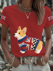 Women's UK Flag Corgi Printed T-shirt vetvanguards