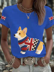 Women's UK Flag Corgi Printed T-shirt vetvanguards