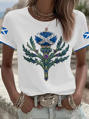 Women's Scotland Flag Art Thistle Printed T-shirt vetvanguards