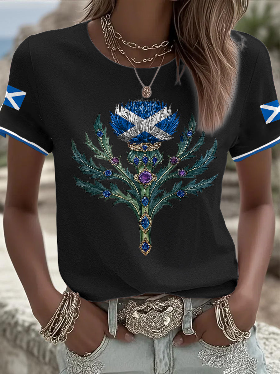 Women's Scotland Flag Art Thistle Printed T-shirt vetvanguards