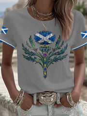 Women's Scotland Flag Art Thistle Printed T-shirt vetvanguards