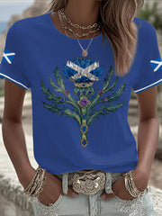 Women's Scotland Flag Art Thistle Printed T-shirt vetvanguards