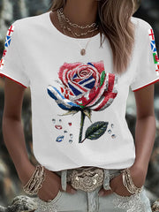 Women's UK Flag Art Rose Printed T-shirt vetvanguards