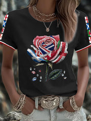Women's UK Flag Art Rose Printed T-shirt vetvanguards