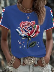 Women's UK Flag Art Rose Printed T-shirt vetvanguards