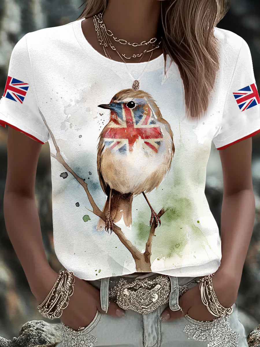 Women's UK Flag Art Rose Printed T-shirt vetvanguards