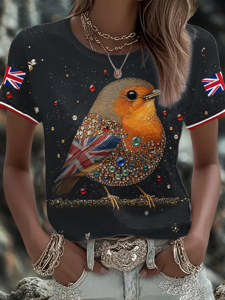 Women's UK Flag Art Rose Printed T-shirt vetvanguards