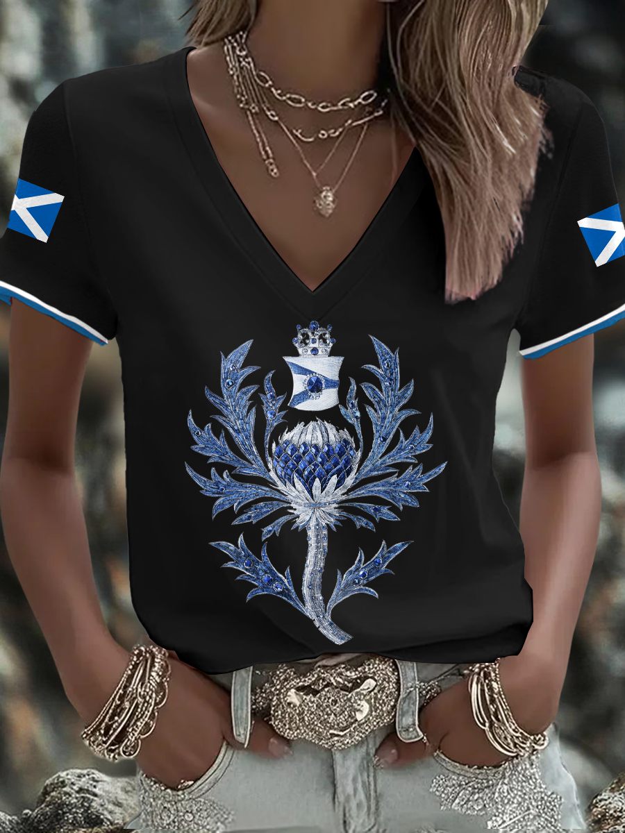Women's Scotland Flag Art Thistle Printed T-shirt vetvanguards