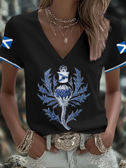 Women's Scotland Flag Art Thistle Printed T-shirt vetvanguards