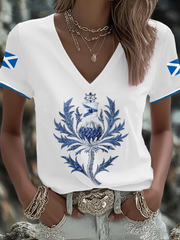 Women's Scotland Flag Art Thistle Printed T-shirt vetvanguards