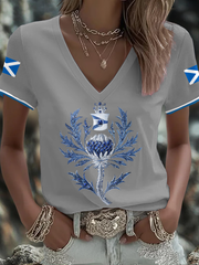 Women's Scotland Flag Art Thistle Printed T-shirt vetvanguards