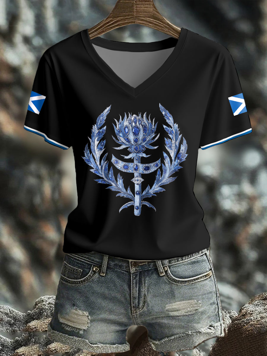 Women's Scotland Flag Art Thistle Printed T-shirt vetvanguards