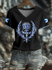Women's Scotland Flag Art Thistle Printed T-shirt vetvanguards