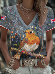 Women's UK Flag Art Rose Printed T-shirt vetvanguards