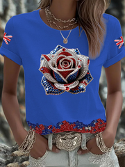 Women's British imitation diamond hot-drilling Printed short-sleeved T-shirt vetvanguards
