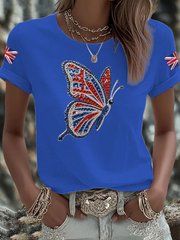 Women's British imitation diamond hot-drilling Printed short-sleeved T-shirt vetvanguards