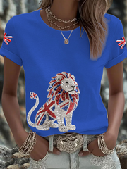 Women's British imitation diamond hot-drilling Printed short-sleeved T-shirt vetvanguards