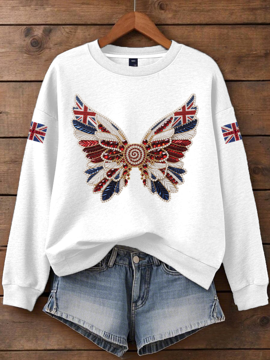 Women's British imitation diamond hot-drilling Printed Iron On Short Sleeve T-Shirt vetvanguards