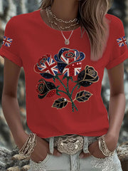 Women's British imitation diamond hot-drilling Printed Iron On Short Sleeve T-Shirt vetvanguards
