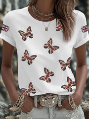 Women's British imitation diamond hot-drilling Printed Iron On Short Sleeve T-Shirt vetvanguards