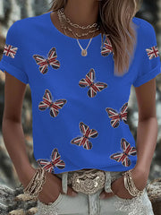 Women's British imitation diamond hot-drilling Printed Iron On Short Sleeve T-Shirt vetvanguards