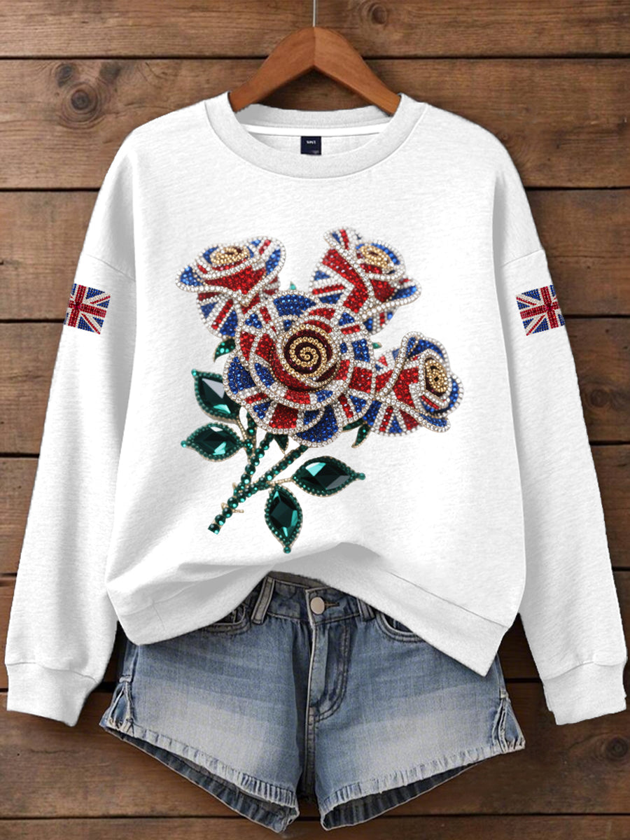 Women's British imitation diamond hot-drilling Print Sweatshirt vetvanguards