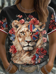 Women's UK Flag Lioness Art Printed T-shirt vetvanguards