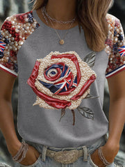 Women's UK Flag Rose Art Printed T-shirt vetvanguards