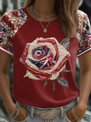 Women's UK Flag Rose Art Printed T-shirt vetvanguards
